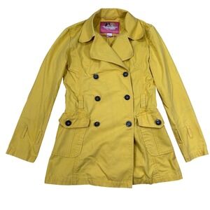 Y2K Fiorucci Mustard Double Breasted Trench Coat‎ Jacket Women's Small STAINS